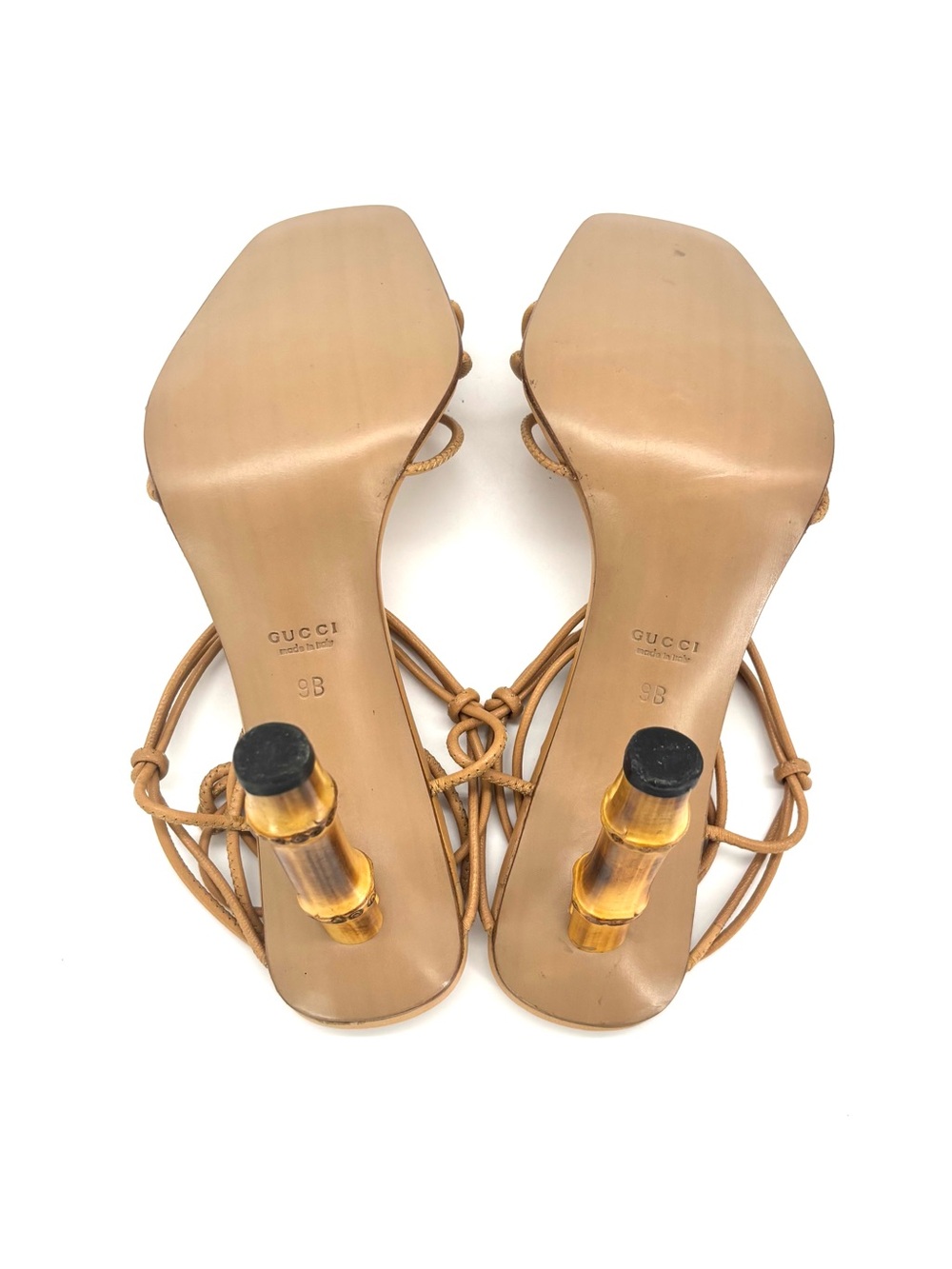 Gucci Tom Ford Vintage SS 2002 Beige Bamboo Lace Up High Heel Sandals 9 - Picture 9 of 10